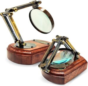 Style Brass and Wood Desktop Magnifying Glass - Adjustable Angle Magnifier with Solid Base for Reading, Crafting