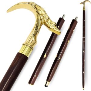 Victorian Antique Brass Crocodile Head Handle Walking Stick - Elegant Wooden Cane Collector's Item and Light Weight