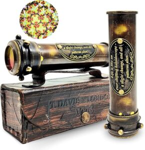5.5 Inch Antique Brass Kaleidoscope – Immerse Yourself in a World of Ever-Changing Patterns, Ideal for Collectors and Home Decor with Leather Box